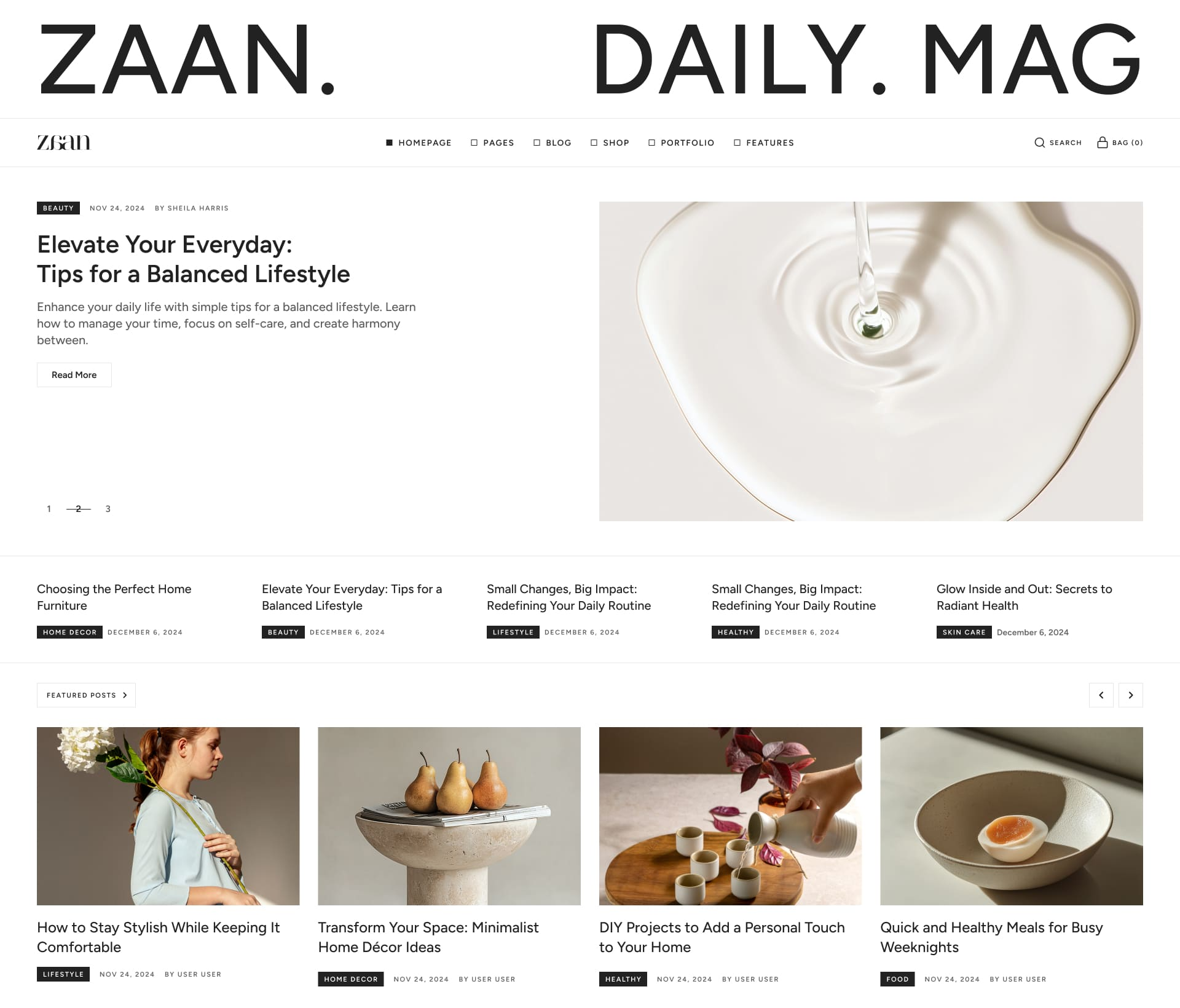 Blog and magazine screenshot
